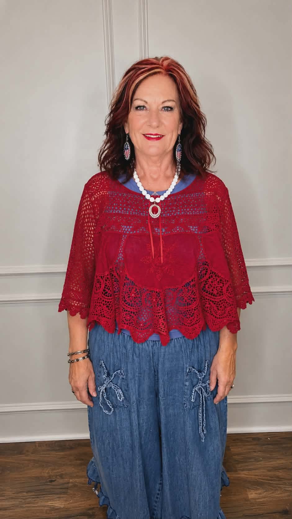 Origami - Red Hot Statement Crochet Top|Oversized Lace Boho Blouse