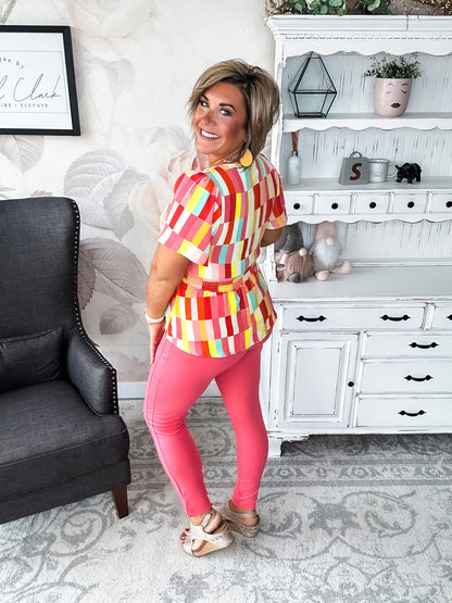 I Will Stay True Blouse - Red, Coral & Yellow