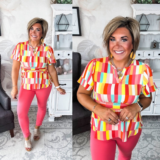 I Will Stay True Blouse - Red, Coral & Yellow