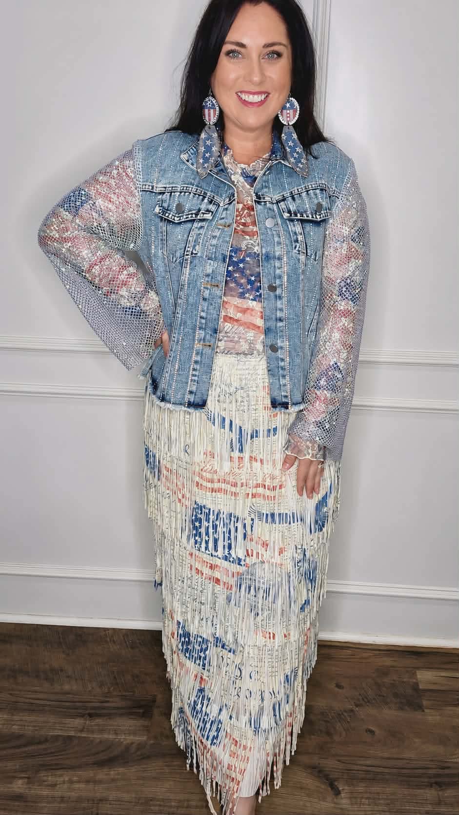 Origami - Vintage Americana Fringe Maxi Skirt | Layered Tiered Patriotic Skirt