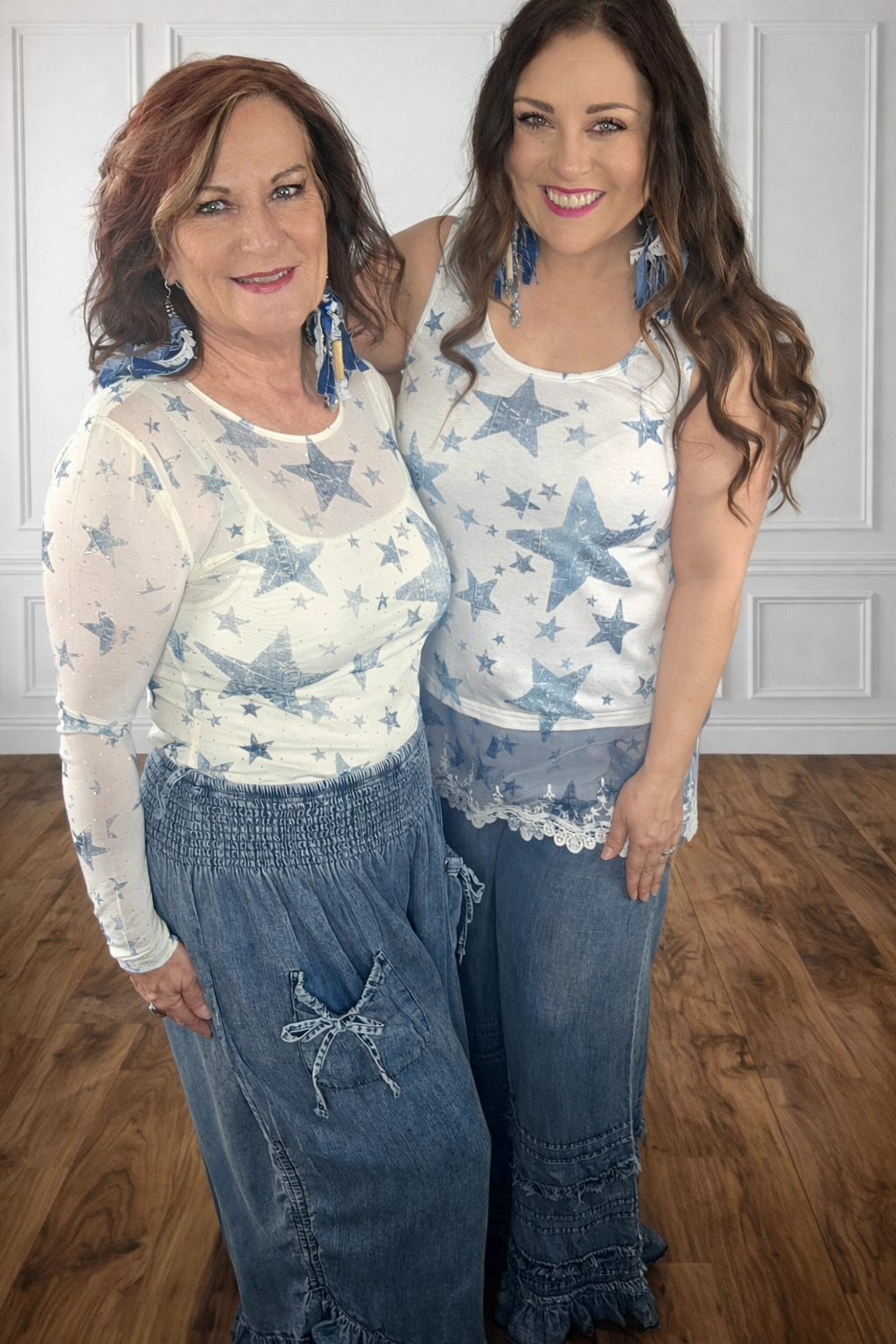 Origami - Blue Star Lace Hem Tank Top