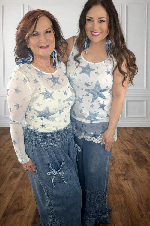 Origami - Blue Star Lace Hem Tank Top