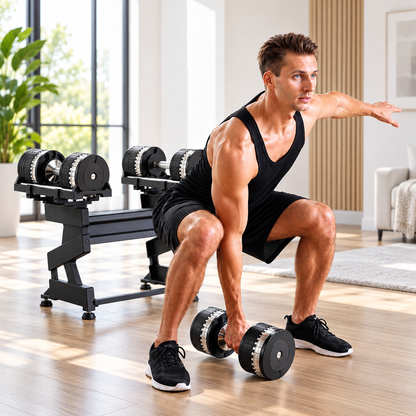 🔥 5–50KG Adjustable Dumbbell Set – Quick-Change Weights with Storage Stand for Home Gym Strength Training