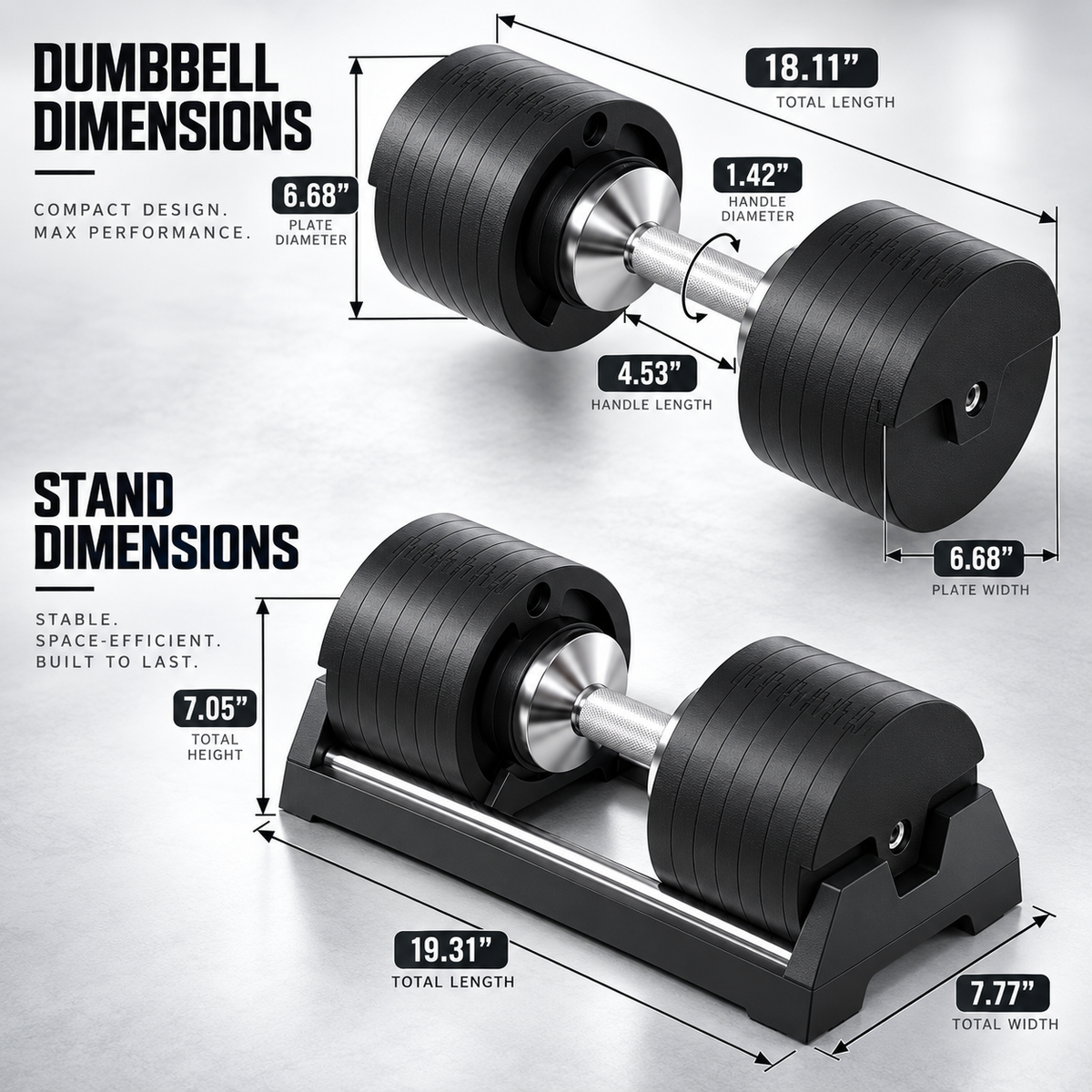 🔥 5–50KG Adjustable Dumbbell Set – Quick-Change Weights with Storage Stand for Home Gym Strength Training