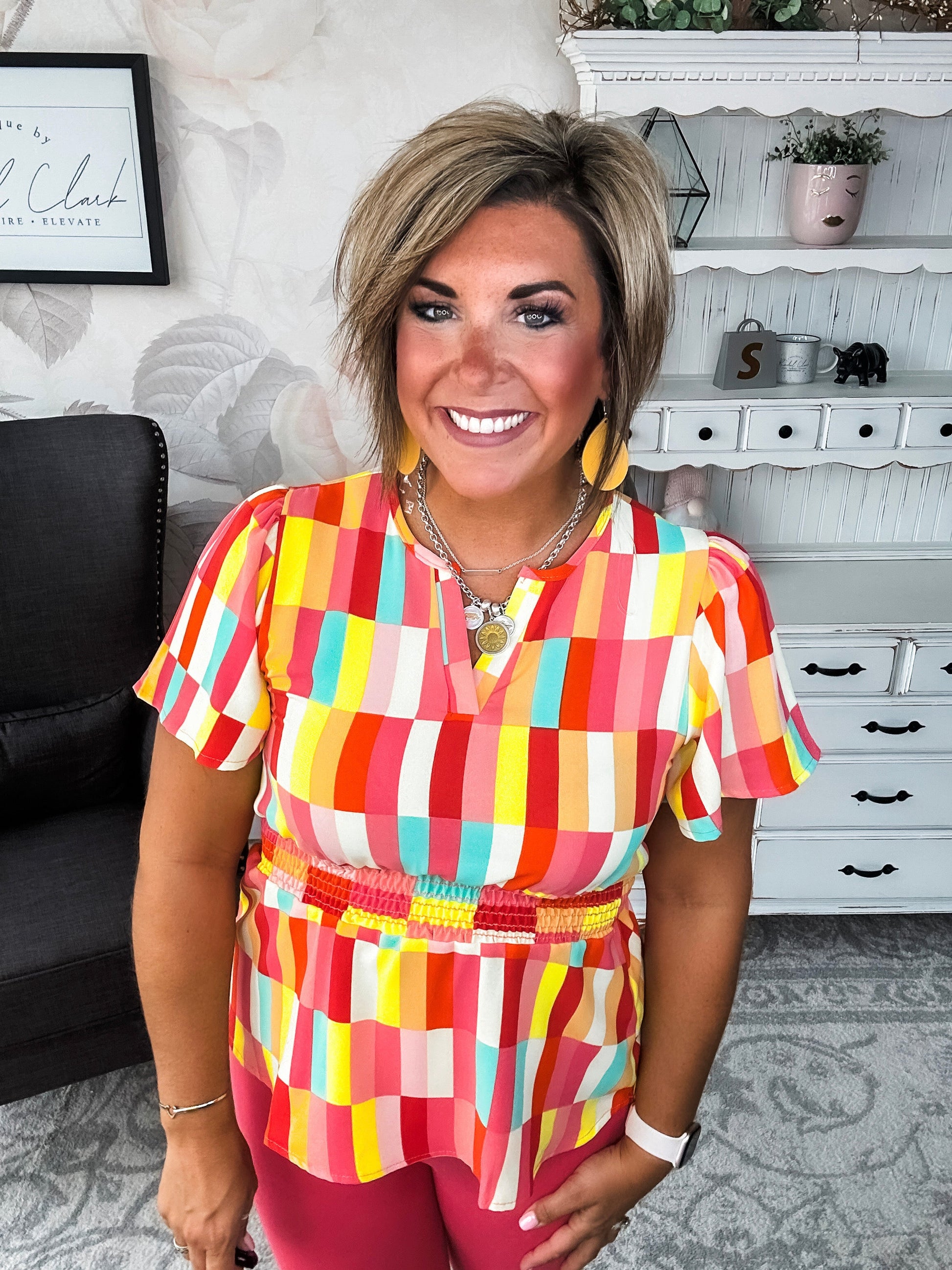 I Will Stay True Blouse - Red, Coral & Yellow