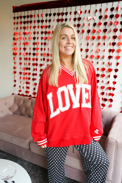 Loved - Red Vintage V-Neck Sweatshirt