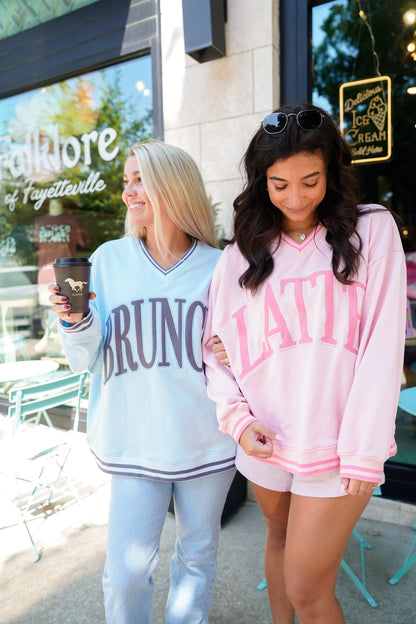 Latte - Pink Vintage V-Neck Sweatshirt