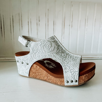 Isabella Tooled Wedge Sandal - Light Grey