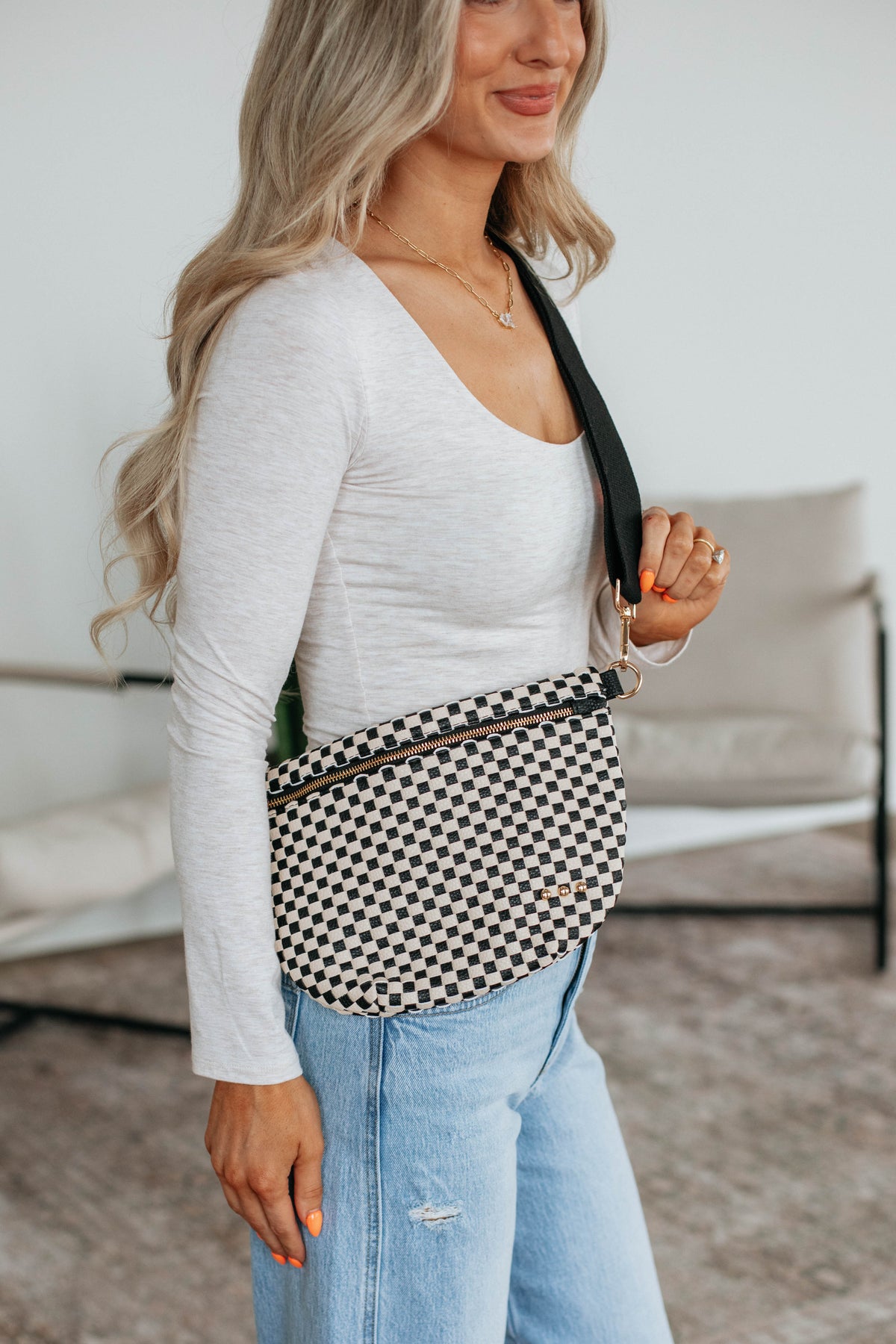 Patsy Checkered Bum Bag - Black