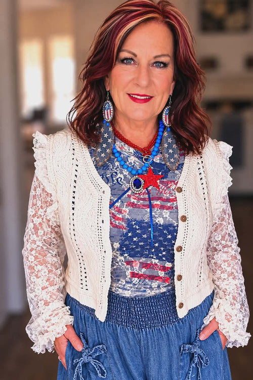 Origami - Ivory Heirloom Crochet & Lace Cardigan