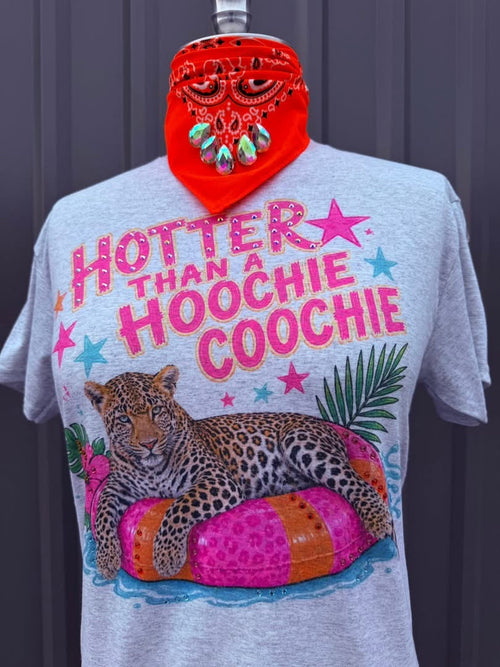 Hotter Than a Hoochie Coochie Leopard Graphic Tee | Pink Rhinestone T-Shirt