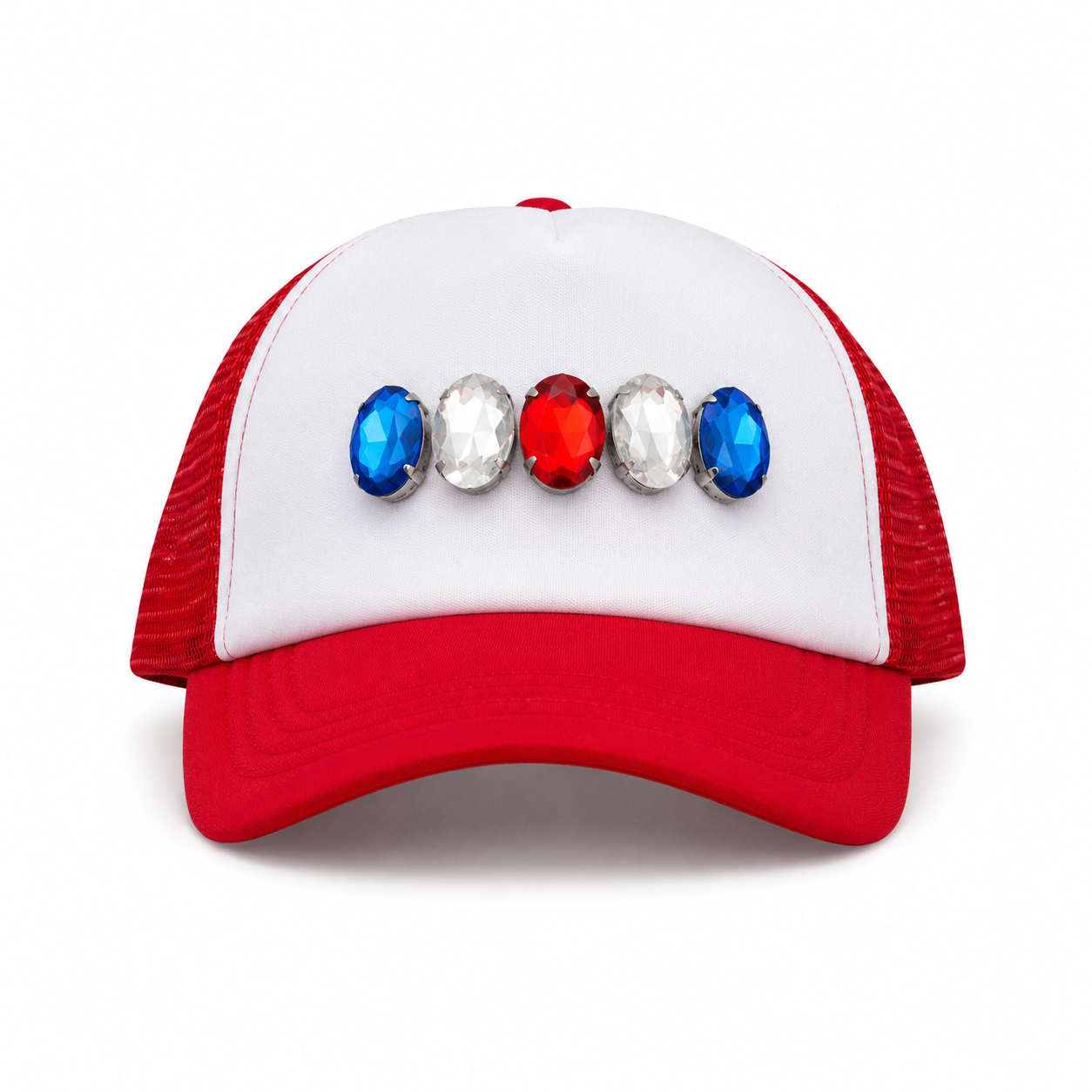 Red, White & Sparkle Rhinestone Trucker Hat | Red White & Blue Glam Hat