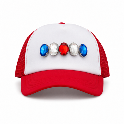 Red, White & Sparkle Rhinestone Trucker Hat | Red White & Blue Glam Hat