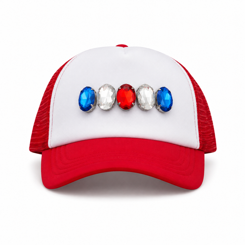 Red, White & Sparkle Rhinestone Trucker Hat | Red White & Blue Glam Hat