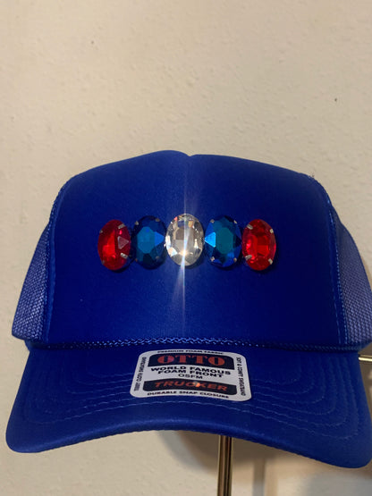 Red, White & Sparkle Rhinestone Trucker Hat | Red White & Blue Glam Hat