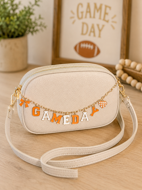 Game Day Orange and White Charm Crossbody Bag