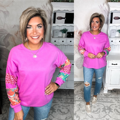 Mixed Emotions Patched Pullover Sweatshirt