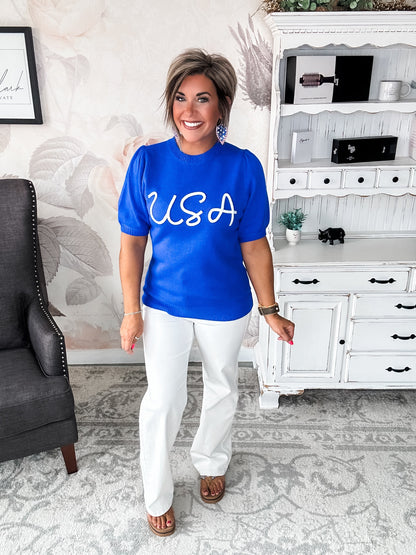 Miss Liberty USA Puff Sleeve Sweater