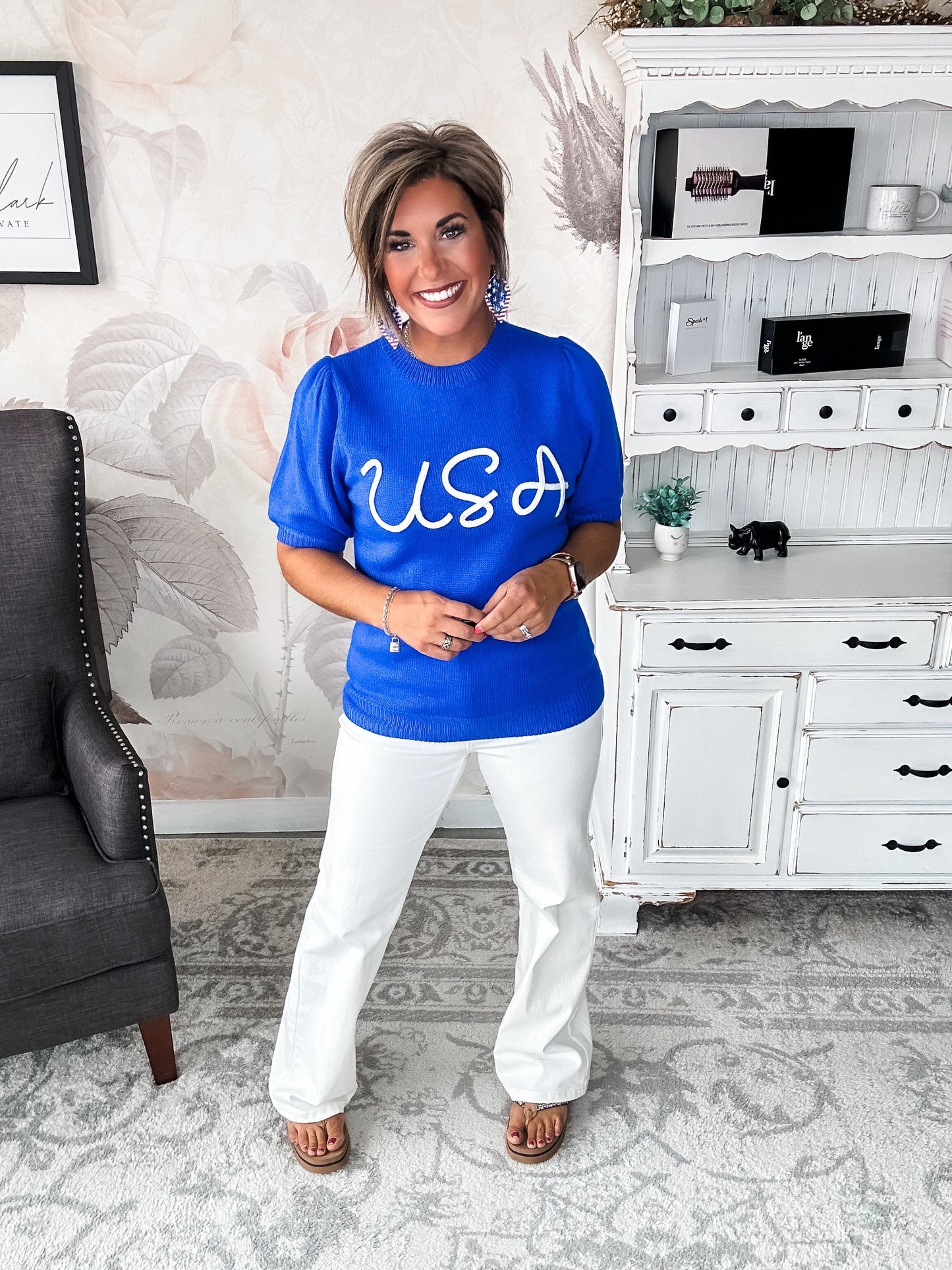 Miss Liberty USA Puff Sleeve Sweater