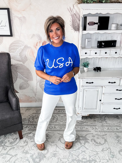 Miss Liberty USA Puff Sleeve Sweater