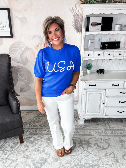 Miss Liberty USA Puff Sleeve Sweater