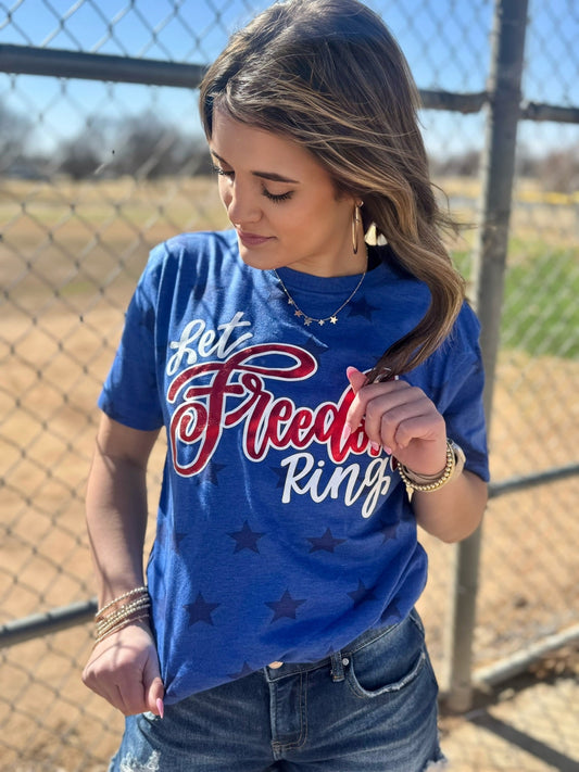 Let Freedom Ring with Red Metallic Puff Tee