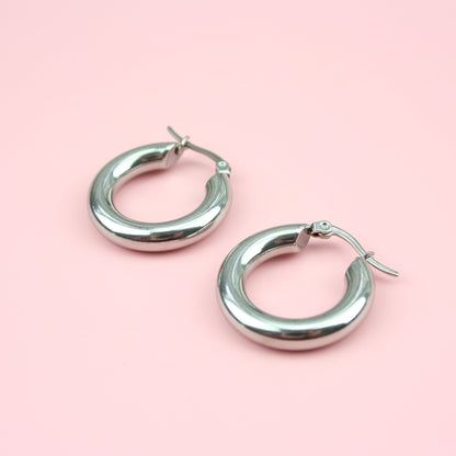 26mm Chunky Stainless Steel Hoop Earrings