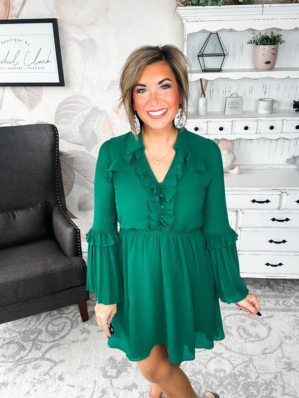 Light the Fire Pleated Dress - Hunter Green