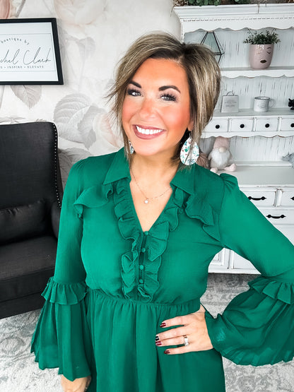 Light the Fire Pleated Dress - Hunter Green