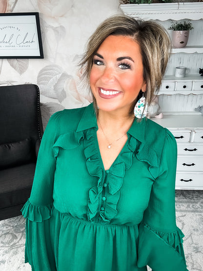 Light the Fire Pleated Dress - Hunter Green