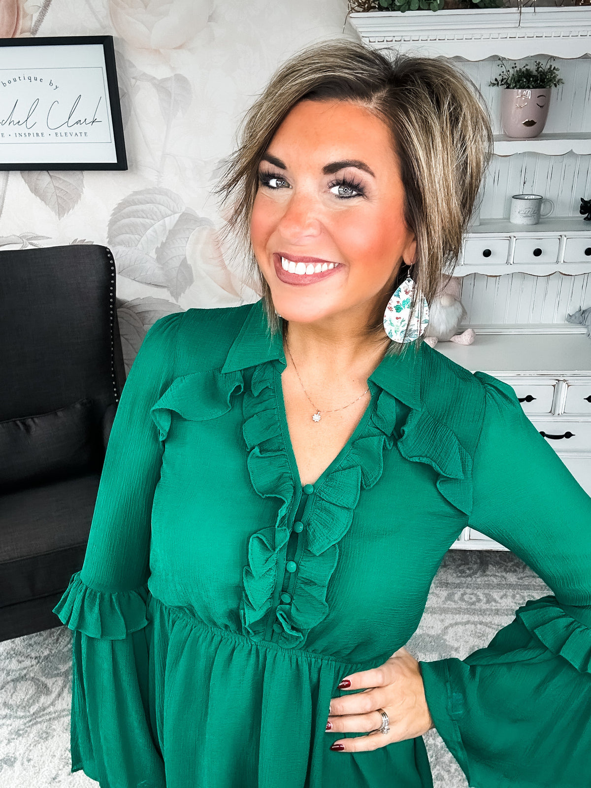 Light the Fire Pleated Dress - Hunter Green