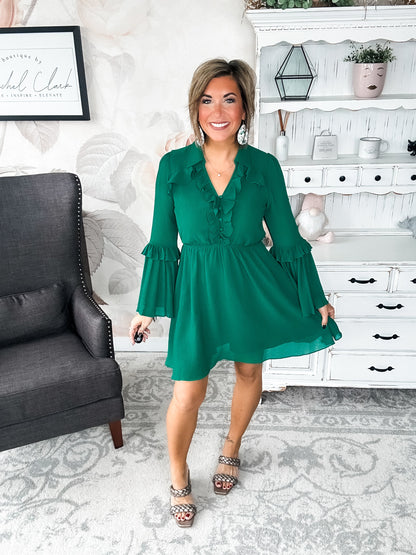 Light the Fire Pleated Dress - Hunter Green