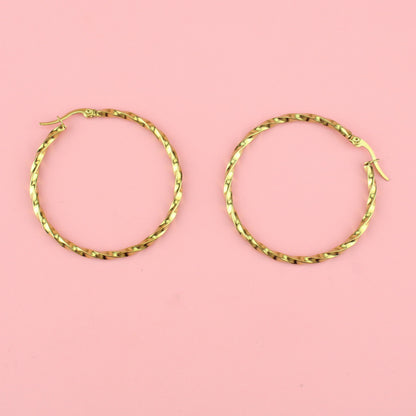 44mm Twisted Hoop Earrings (Gold Plated)