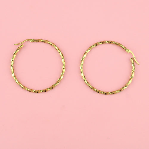 44mm Twisted Hoop Earrings (Gold Plated)