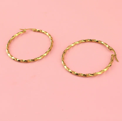 44mm Twisted Hoop Earrings (Gold Plated)