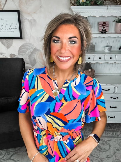 I Will Stay True Blouse - Royal Blue & Coral