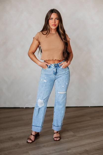 Tara Waffle Knit Top - Camel