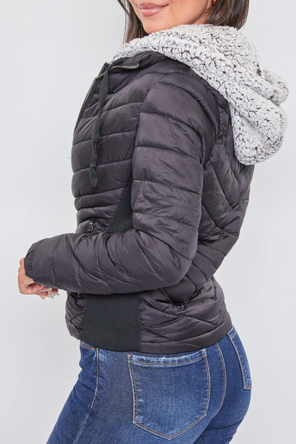 Puffer Jacket With Sherpa Fur Hoodie