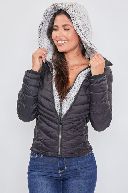 Puffer Jacket With Sherpa Fur Hoodie
