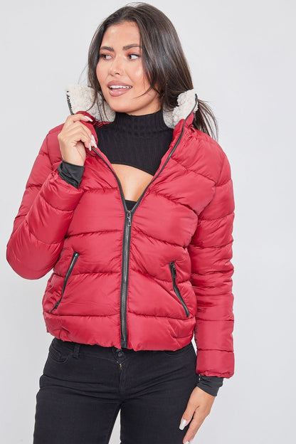Jacket Puffer With Sherpa Fur Hoodie