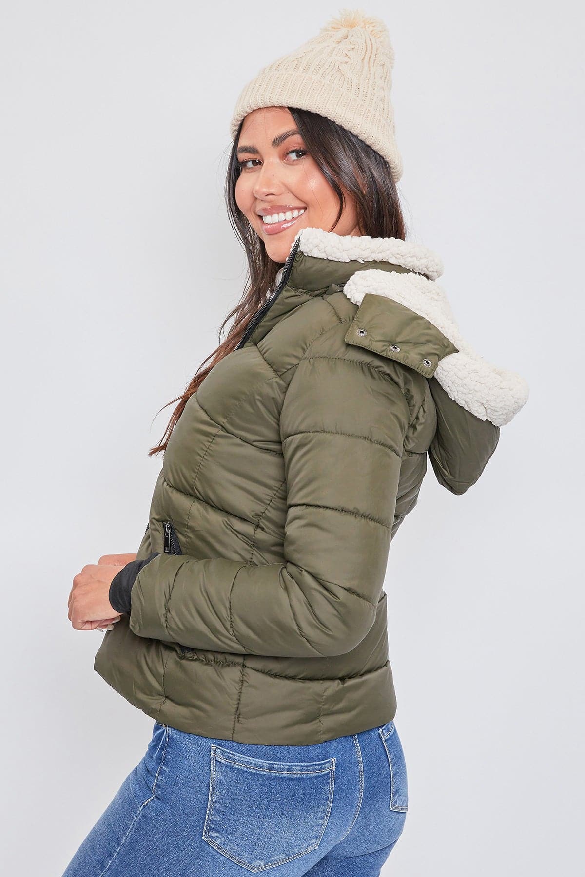 Jacket Puffer With Sherpa Fur Hoodie