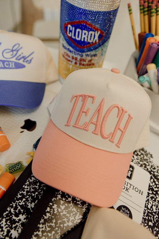 TEACH - Pink Vintage Trucker Hat