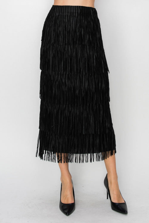 Origami - Long Fringe Skirt - Black