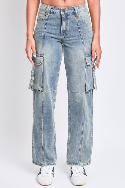 Women's Adjustable Waist Cargo Straight  Jeans