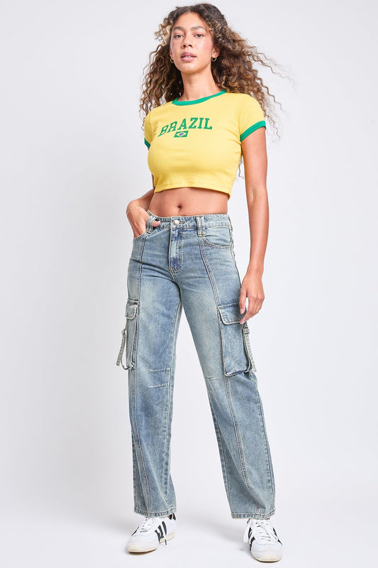 Women's Adjustable Waist Cargo Straight  Jeans