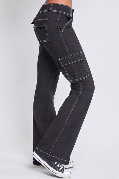 Women's 2 Button Cargo Low Rise  Flare Pants