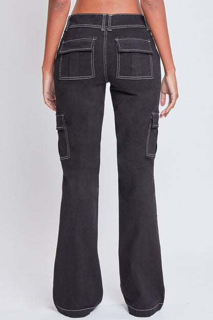 Women's 2 Button Cargo Low Rise  Flare Pants