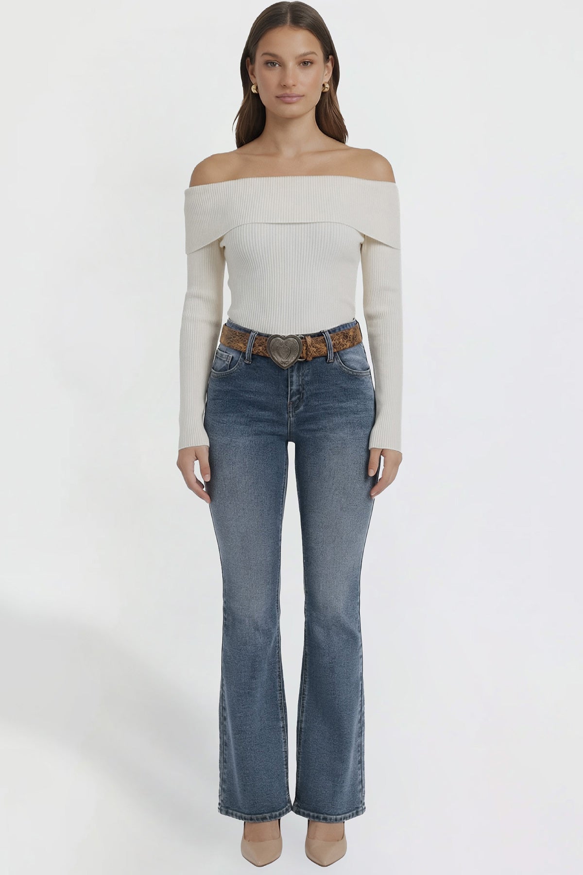 Women's Belted Bootcut Jeans