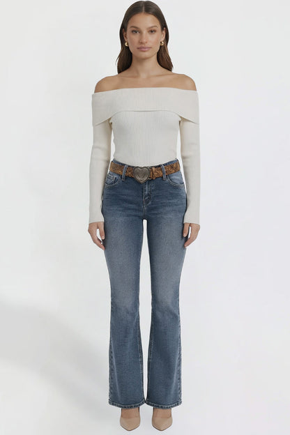 Women's Belted Bootcut Jeans