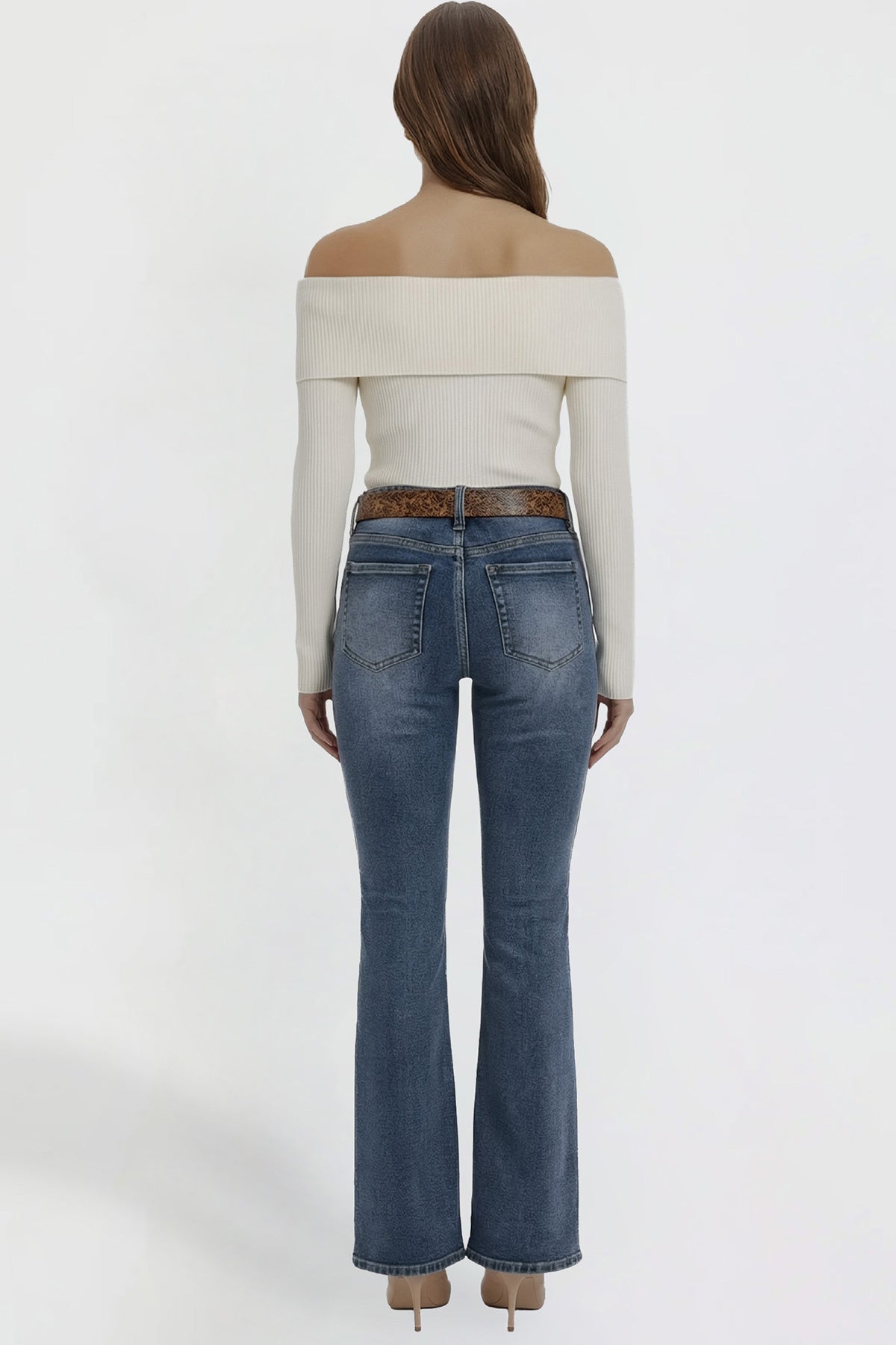 Women's Belted Bootcut Jeans